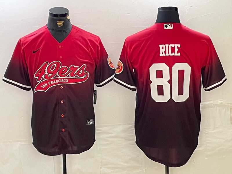 Men%27s San Francisco 49ers #80 Jerry Rice Red Black With Patch Cool Base Stitched Baseball Jersey->san francisco 49ers->NFL Jersey
